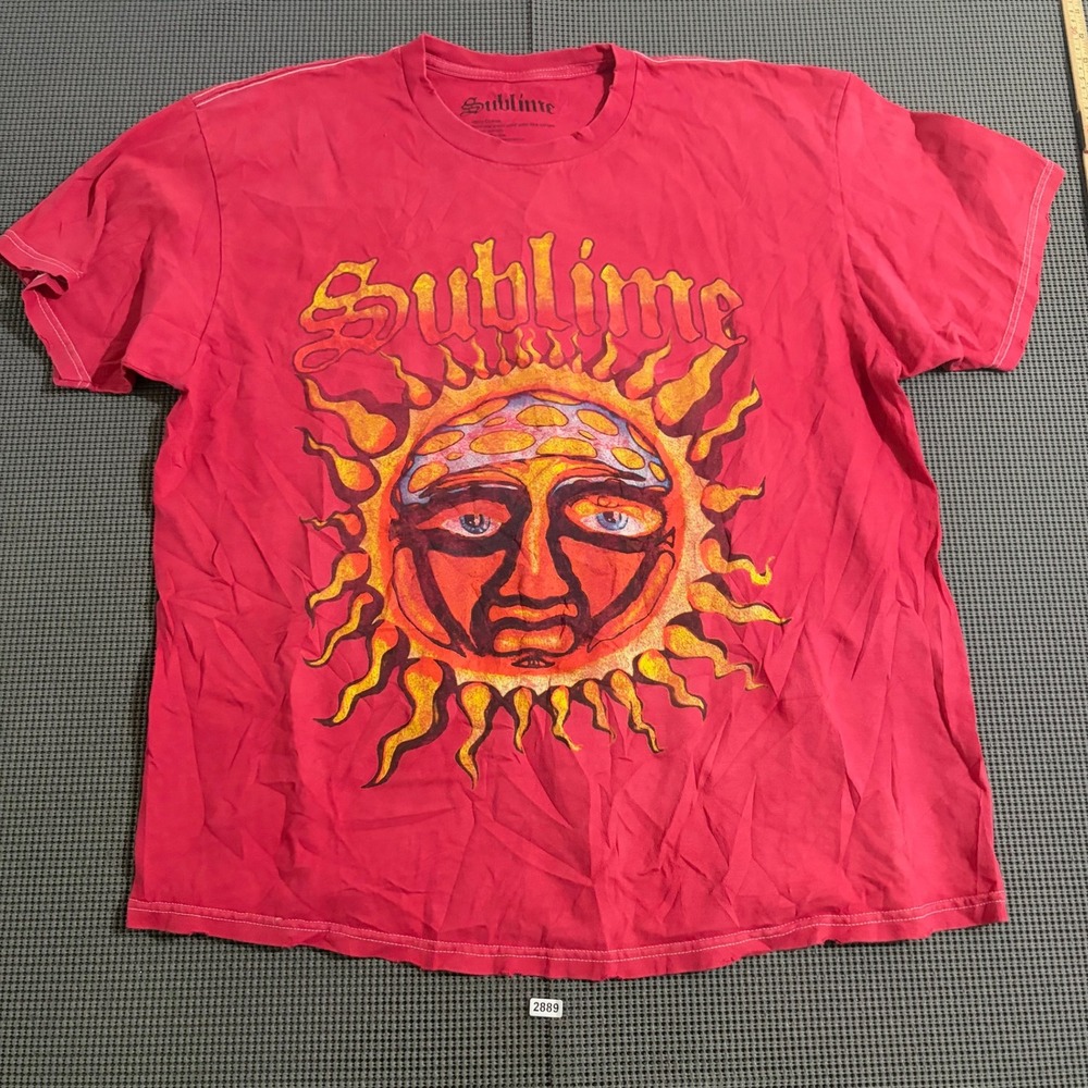 Sublime Sun Graphic T-Shirt Pink Adult Large Short Sleeve Cotton Crewneck